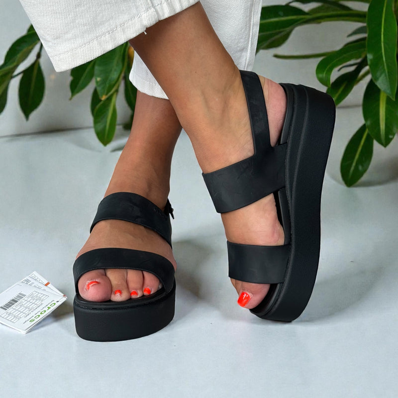 Womens Crocs Brooklyn Low Wedge Sandals - Black