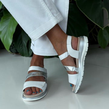 Womens Caprice 28716 White and Metallic Strappy Sandals - White
