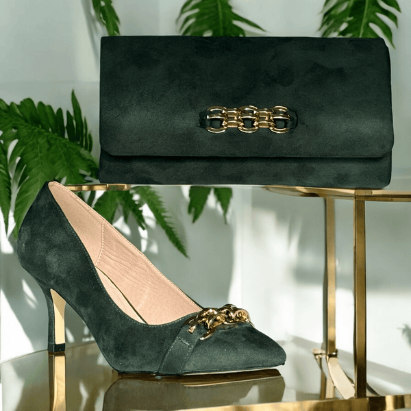 Womens Coco Ritz 1017 Green Suede Court Heels - Green