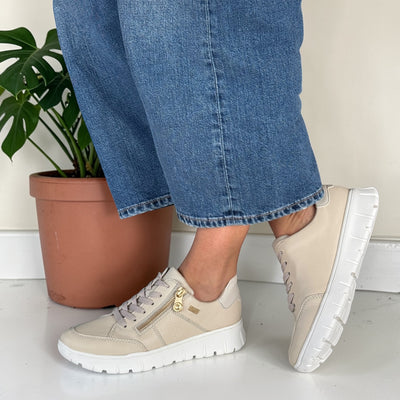 Womens Rieker N1301 Beige Tex Side Zip Trainers - Beige Gold