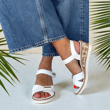 Womens Remonte R6266 White Wedge Sandals - White