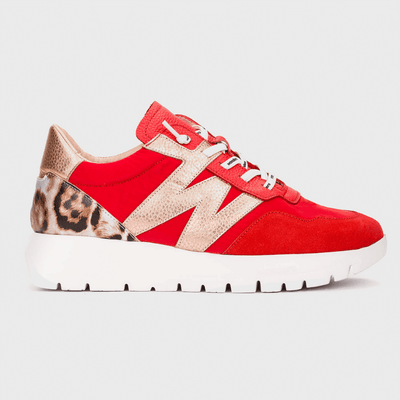 Womens Wonders A-24100 with Leopard Elastic Lace Trainers - Red