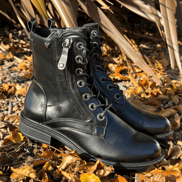 Womens Susst Toby Lace Up with Side Zip Biker Boots - Black