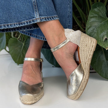Womens Wonders YD-SI685 Wedge Espadrilles - Champagne Gold