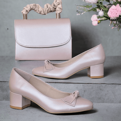 Womens Emis Ladies Bow Detail Block Heels - Pink Pearl