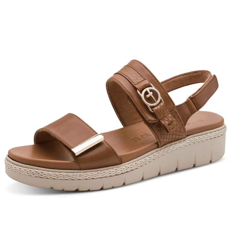 Womens Tamaris 28264 Cognac Leather Sandals - Cognac and Tan