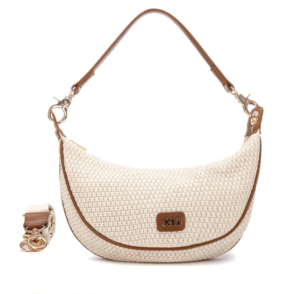 Womens Xti 184579 Beige with Brown Raffia Hobo Shoulder Bag