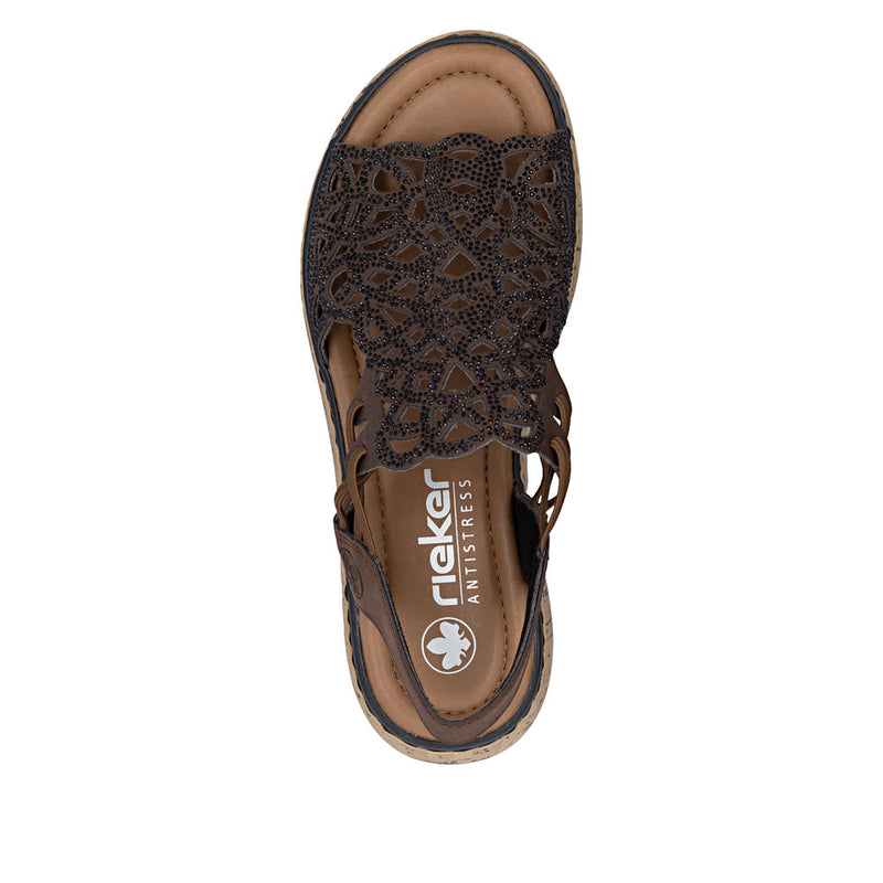 Womens Rieker V1765 Brown Wedge Sandal - Brown