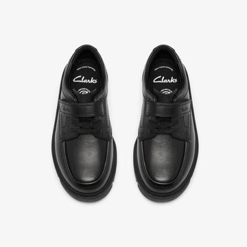Boys Clarks Lorcam Lane Junior Black School Shoes - Black Leather