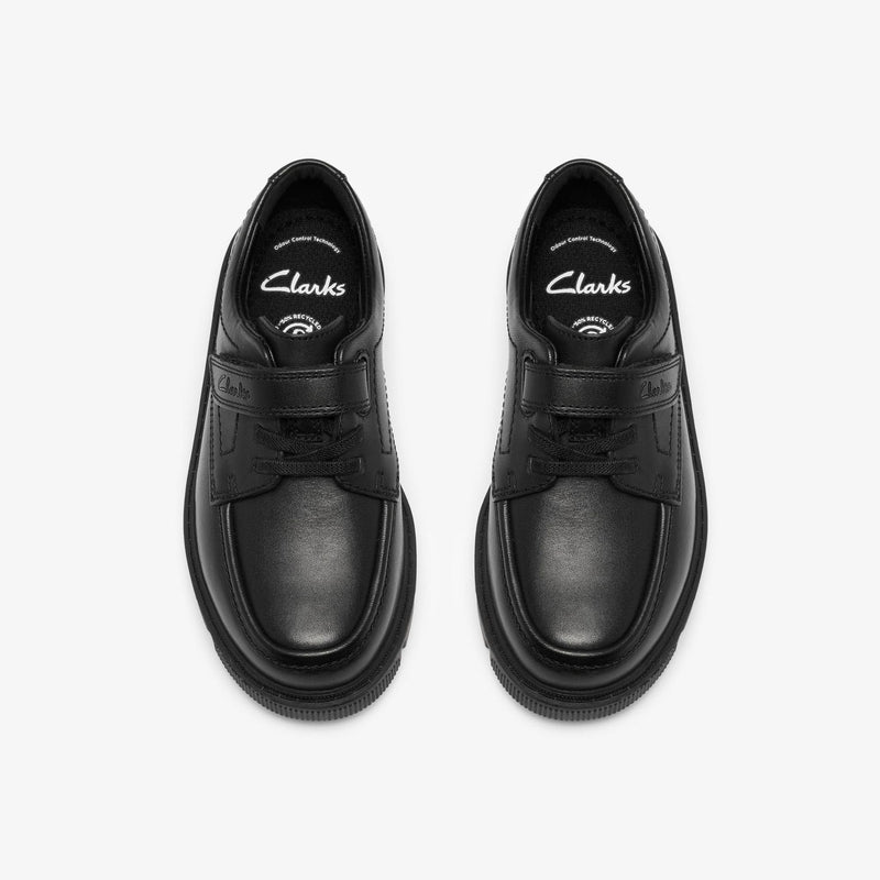 Boys Clarks Lorcam Lane Junior Black School Shoes - Black Leather