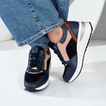 Womens Lotus Moore ULS618 Navy / Tan Trainers - Navy / Tan