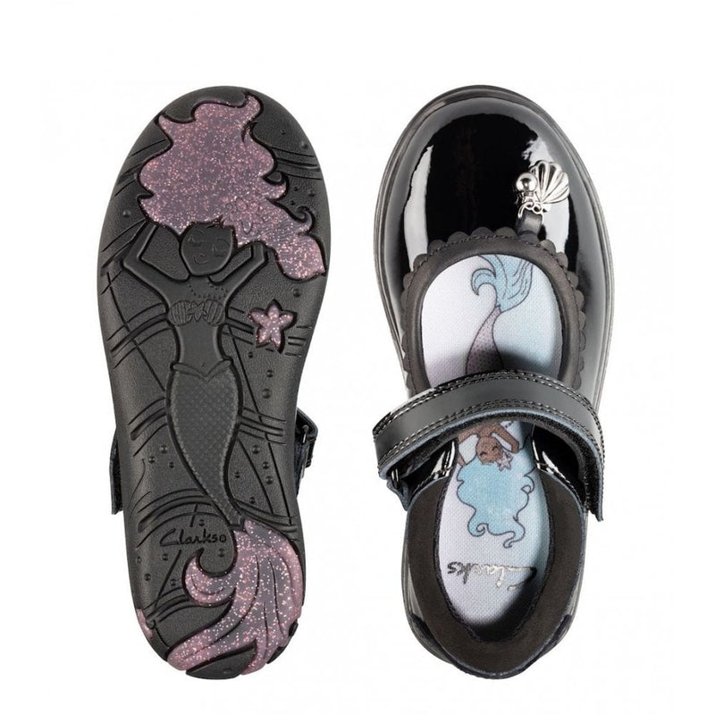 Junior Clarks Sea Girls School Shoe - Black Leather