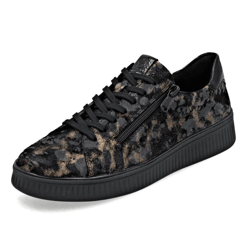 Womens Remonte D2E02 Black And Gold Print Side Zip Trainers - Black