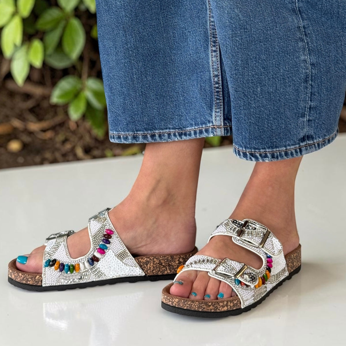 Womens Heavenly Feet JESS Beaded 2 Strap Sandals