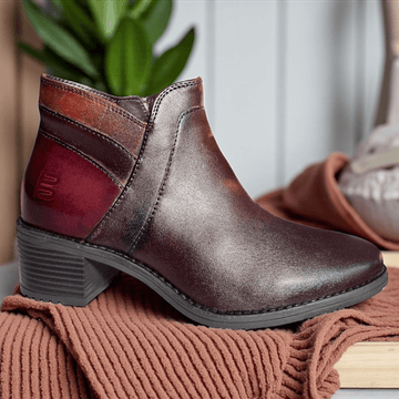 Womens Bagatt Mix Leather Heeled Ankle Boots - Dark Brown