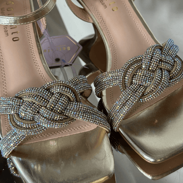 Womens Sorento French Point Diamante "Braid" Kitten Heels - Silver Knot