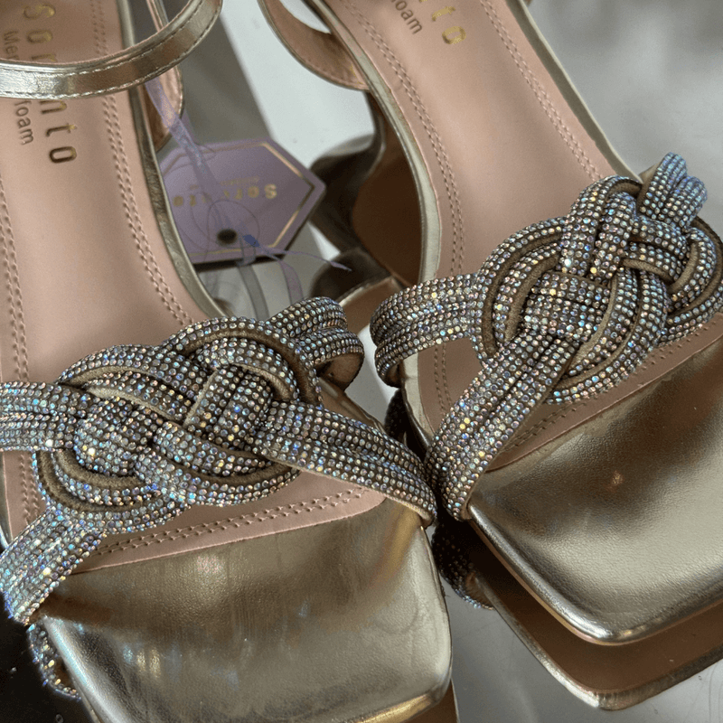 Womens Sorento French Point Diamante "Braid" Kitten Heels - Silver Knot