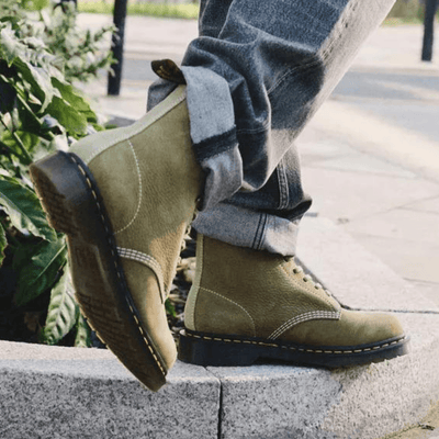 Womens Dr Martens 1460 Tumbled Boots - Muted Olive