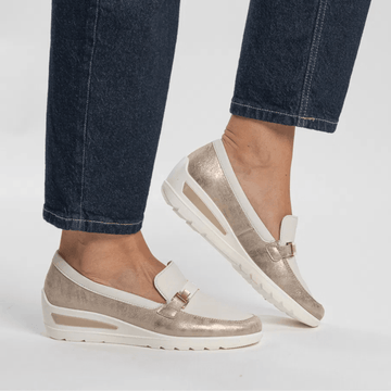 Womens Ara Zurich Metallic and Cream Wedge Shoes - Cream