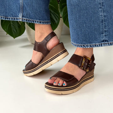 Womens Remonte D2L53 Brown Wedge Sandal - Brown
