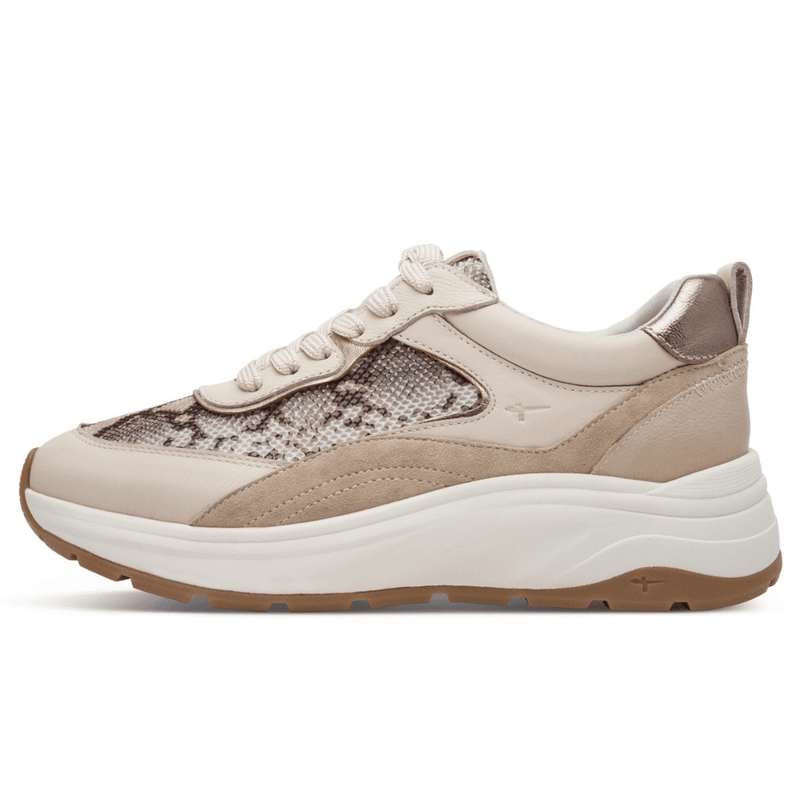 Womens Tamaris 23718 Beige and Snake Print Trainers - Beige Snake