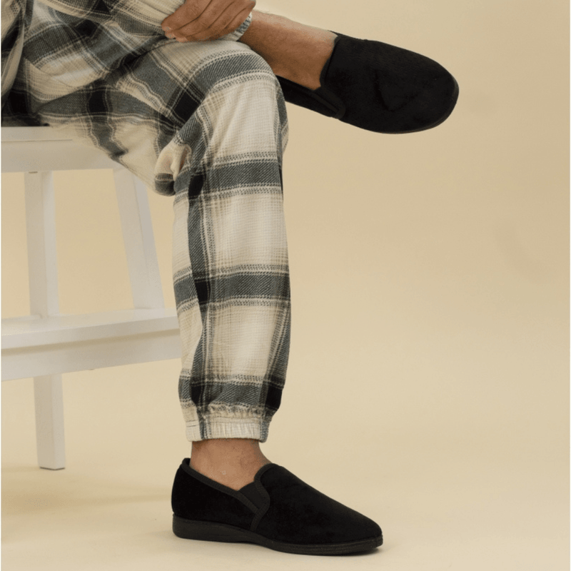 Lazy Dogz Mens Tamar Velvet Slippers - Black