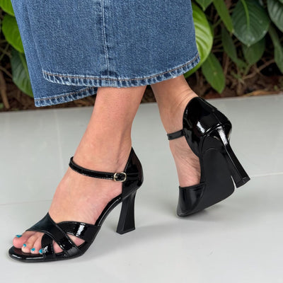Womens Marco Tozzi 28340 Heeled Sandals - Black Patent