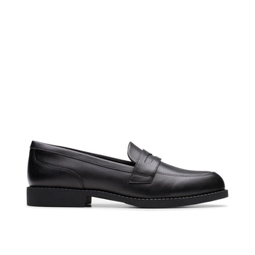 Girls Clarks Tapa Edge Youth Black School Shoes - Black