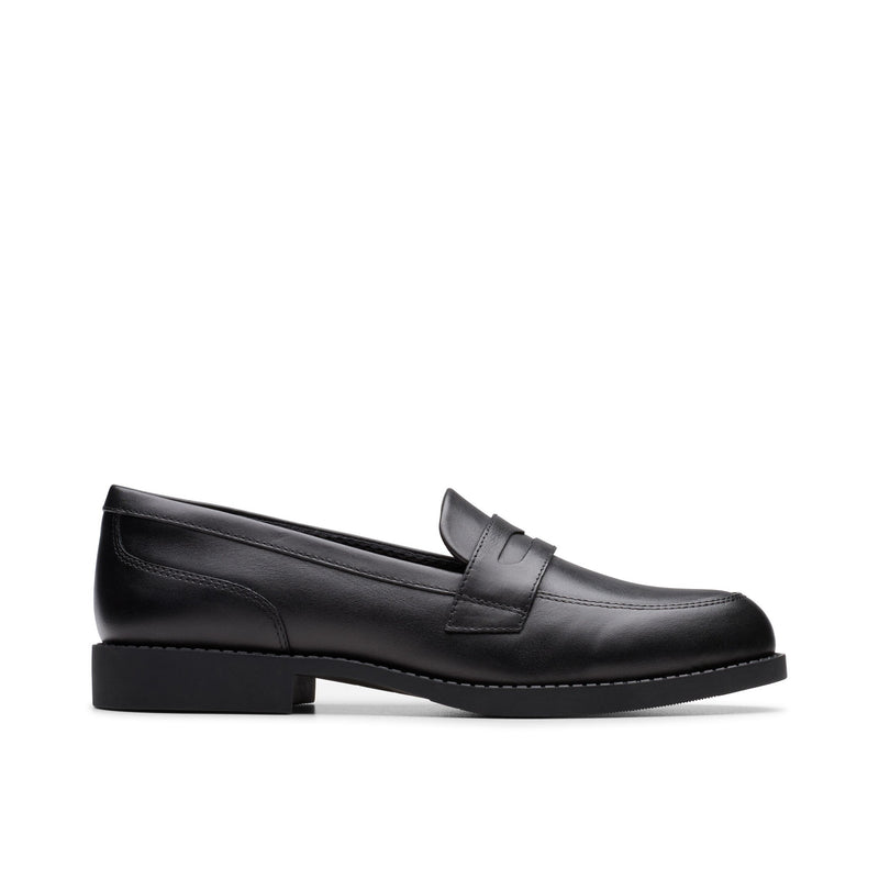 Girls Clarks Tapa Edge Youth Black School Shoes - Black
