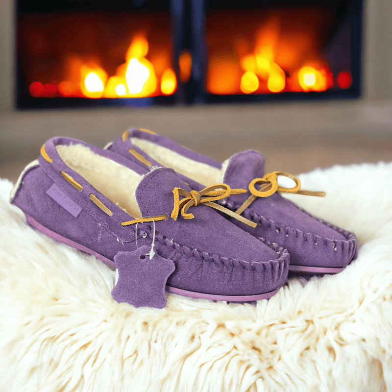 Womens Hush Puppies Allie Faux Fur Moccasin Slippers - Purple