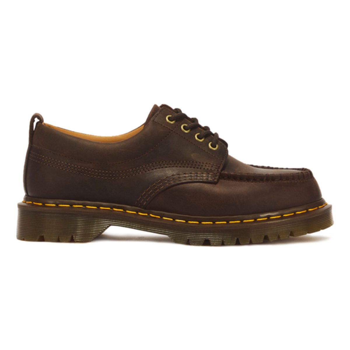 Mens Dr. Martens Lowell 4 Brown Crazy Horse Leather Moc Toe Casual Lace-up Shoes