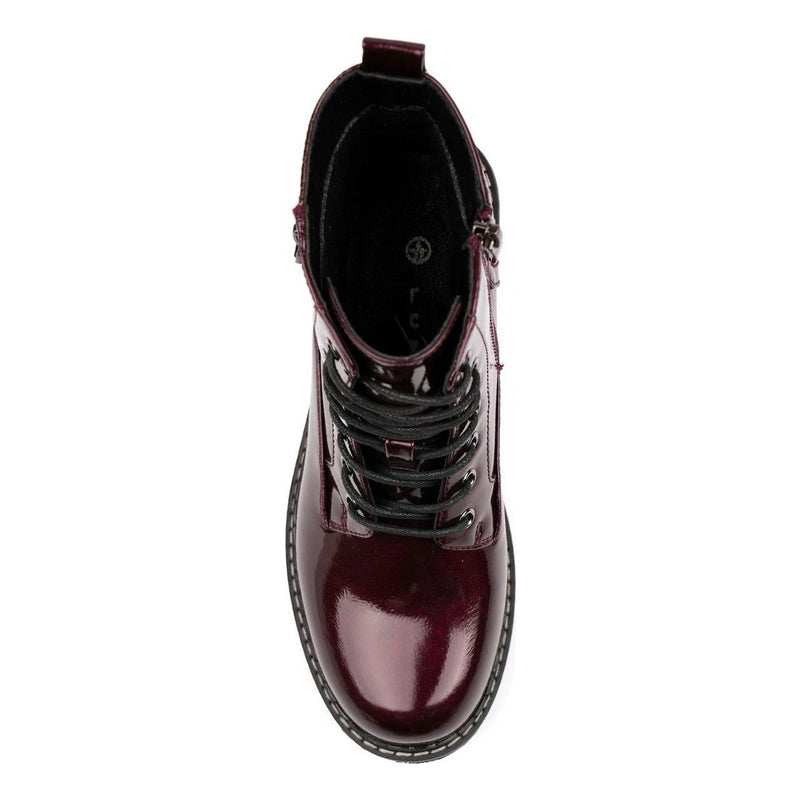 Womens Lunar Allison Patent Ankle Boots - Burgundy