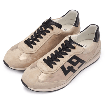 Womens Ara Portofino Taupe Gold and Black Lace Up Trainers - Taupe