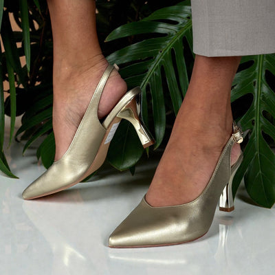 Womens Xti 145369 Matte Slingback Pointed Toe Heels - Gold