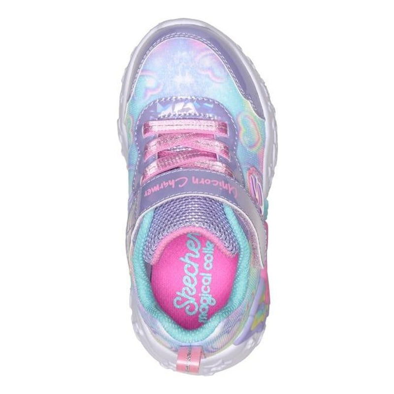 Toddler Girls Skechers S-Lights Unicorn Charmer - Lil Heart Sparkles Trainers - Lavender