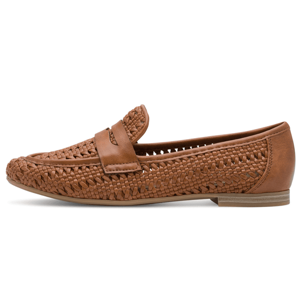 Womens Marco Tozzi 24232 Woven Flat Loafers - Tan