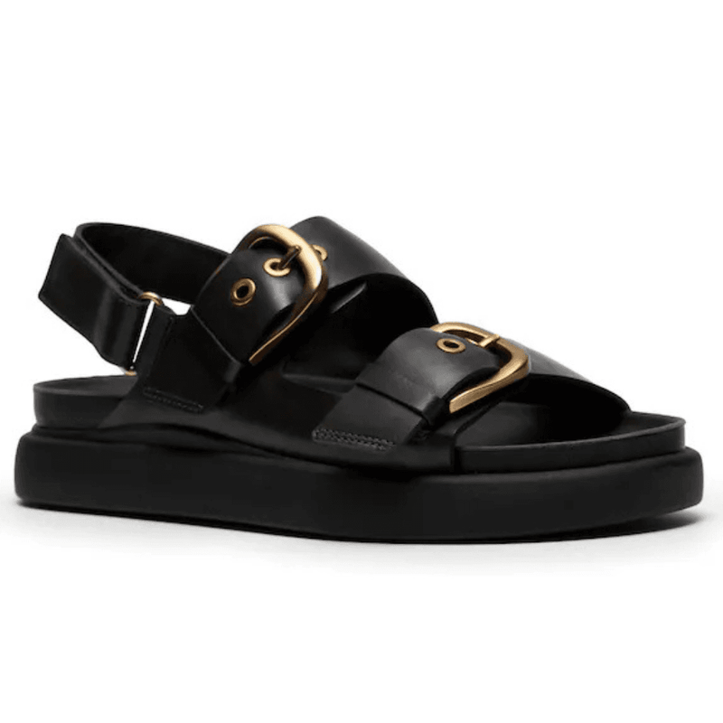 Womens Clarks Aristella Bay Double Buckle Sandals - Black