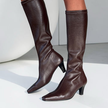 Womens Miss Elastic 75356 Chocolate Brown Stretch Knee High Sock Long Boots - Chocolate Brown