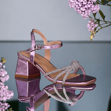 Womens Redz LTS10559 Diamante Knot Block Heel Sandals - Purple