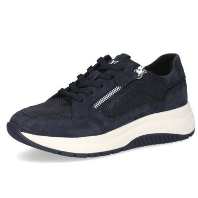 Womens Caprice 23709 Navy and Snake Side Zip Trainers - Navy