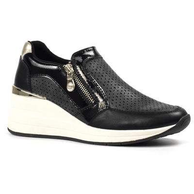 Womens Lunar Barcelona Black Lazered Wedge Trainers - Black