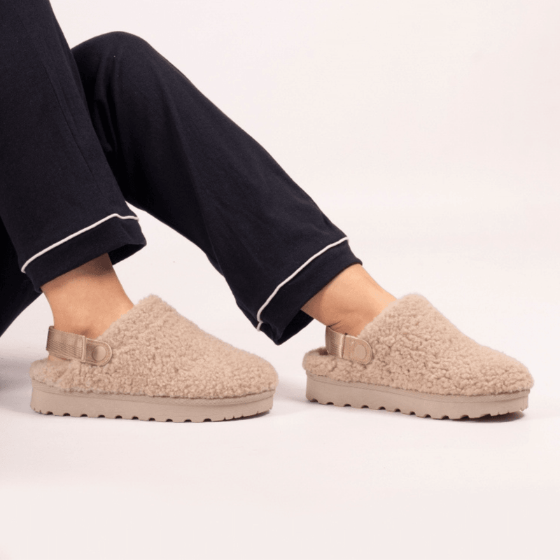 Womens Lunar Naples Beige Wool Adjustable Strap Slippers - Beige Gold