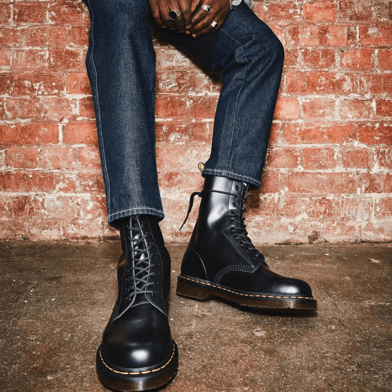 Womens Dr Martens 1490 10 Eyelet Smooth Leather Mid Calf Boot - Black