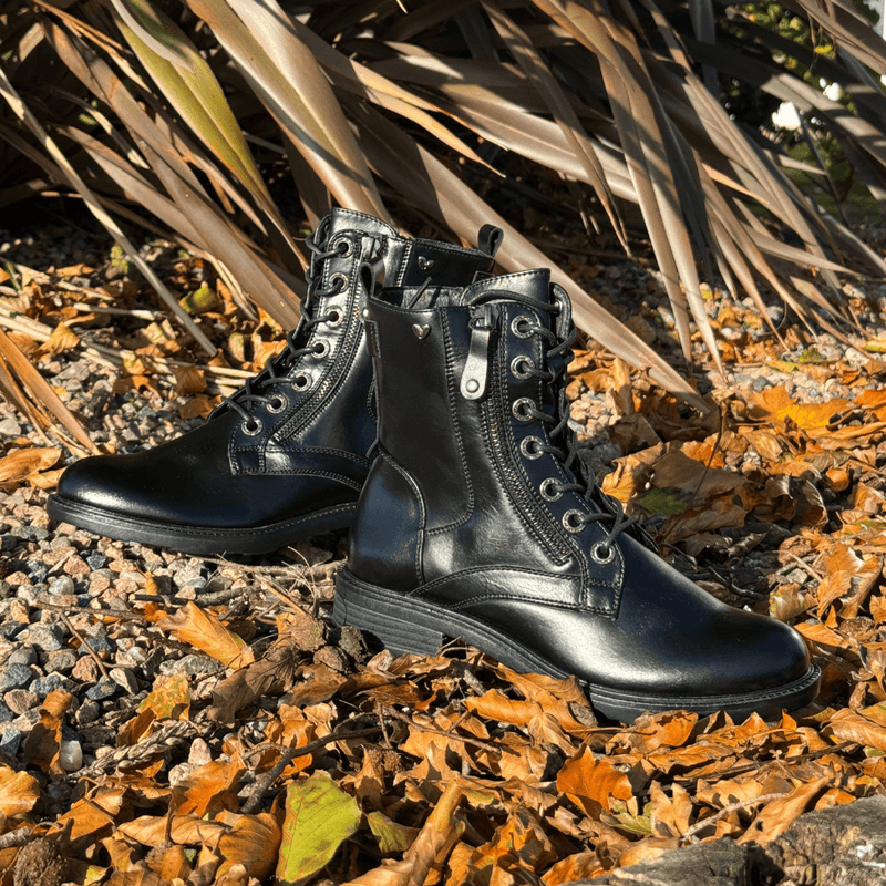 Womens Susst Toby Lace Up with Side Zip Biker Boots - Black