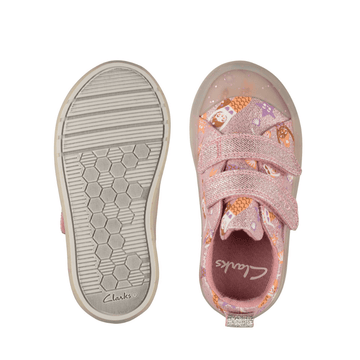 Junior Clarks Girls Foxing Print Pink Canvas Shoe - Pink