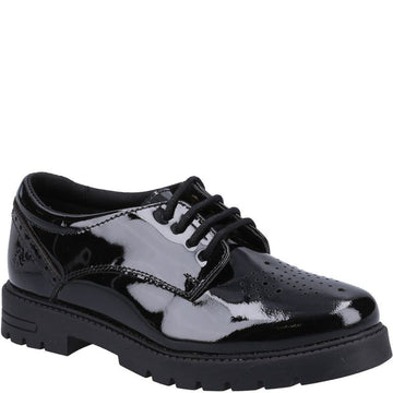 Girls Hush Puppies Jayne Senior School Shoes - Black Patent