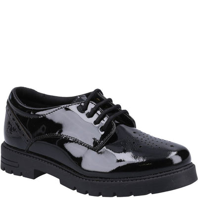 Girls Hush Puppies Jayne Senior School Shoes - Black Patent