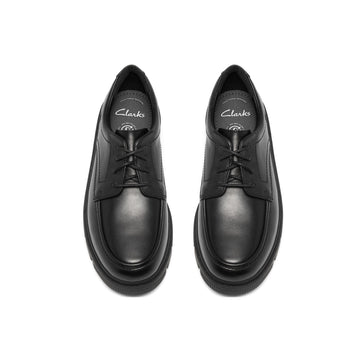 Boys Clarks Lorcam Lane Youth Black School Shoes - Black