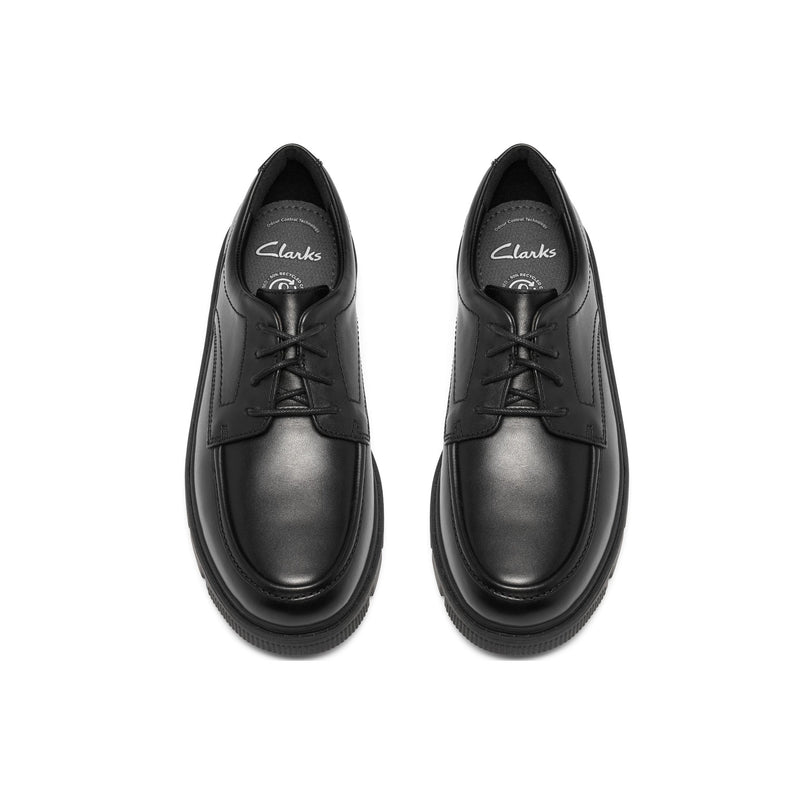 Boys Clarks Lorcam Lane Youth Black School Shoes - Black
