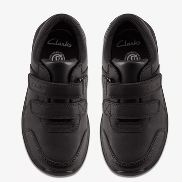 Junior Boys Clarks Daze Step 2 Velcro School Shoe - Black